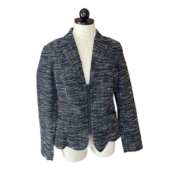 Cabi Jacket Midnight Mingle Textured Blazer Full Zip Long Sleeve Blue Sz 10 - Picture 1 of 11